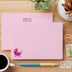 Girl Baby Shower Carriage Pink Address Envelope