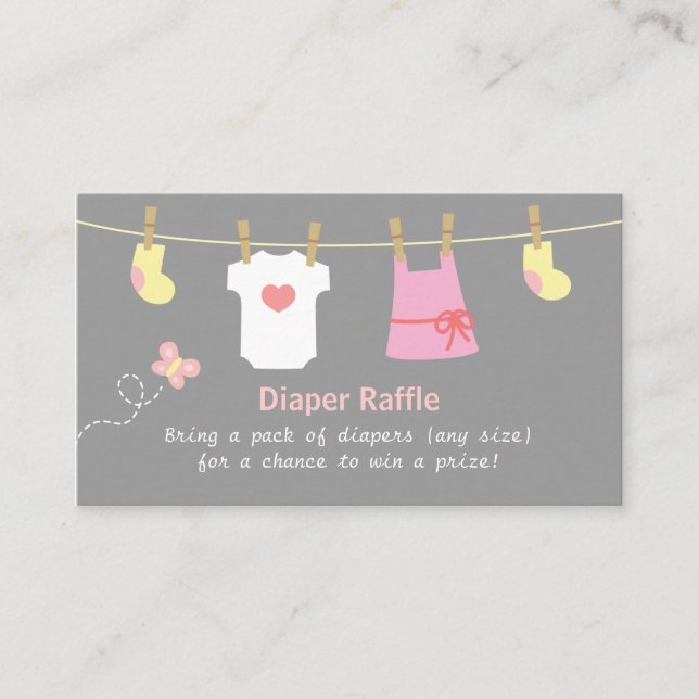 Girl Baby Shower, Clothes Diaper Raffle Tickets Enclosure Card (Front)