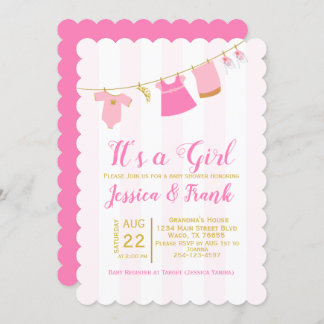 Girl Baby Shower Clothes Line Invitation