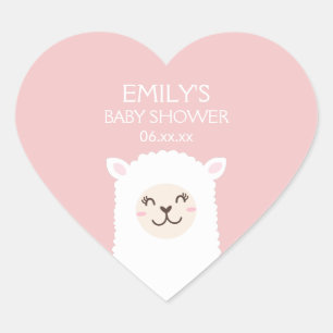 Girl Baby Shower Cute Kawaii Alpaca Elegant Pink Heart Sticker