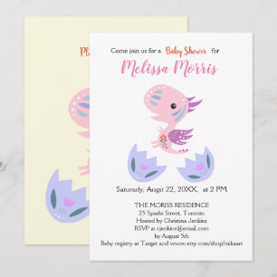 Girl Baby Shower Cute Little Dragon Baby Hatching Invitation