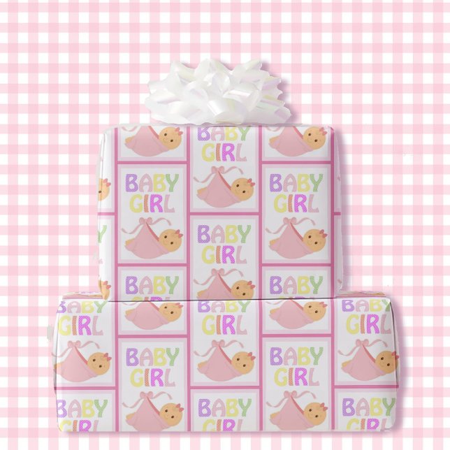 Girl Baby Shower Cute Pastel Pink Blanket Wrapping Paper (Creator Uploaded)