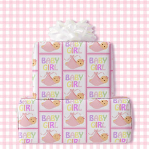 Girl Baby Shower Cute Pastel Pink Blanket Wrapping Paper