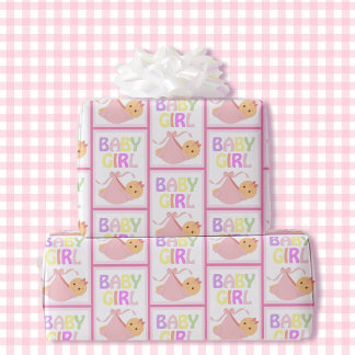 Girl Baby Shower Cute Pastel Pink Blanket Wrapping Paper