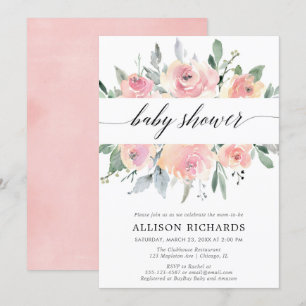 Girl baby shower, elegant blush pink floral invitation