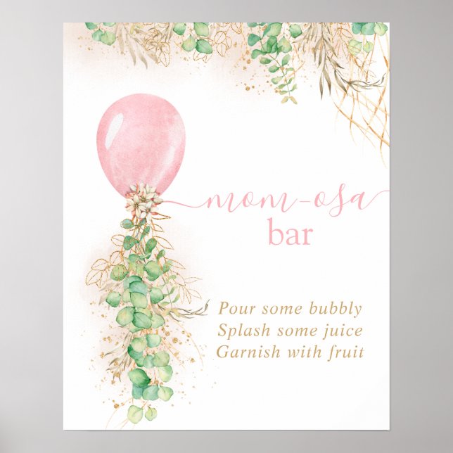 Girl Baby Shower Eucalyptus Balloon Momosa Bar Poster (Front)