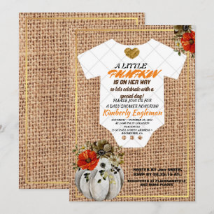 Girl Baby Shower Fall Pumpkin Rustic Burlap Wood Invitation