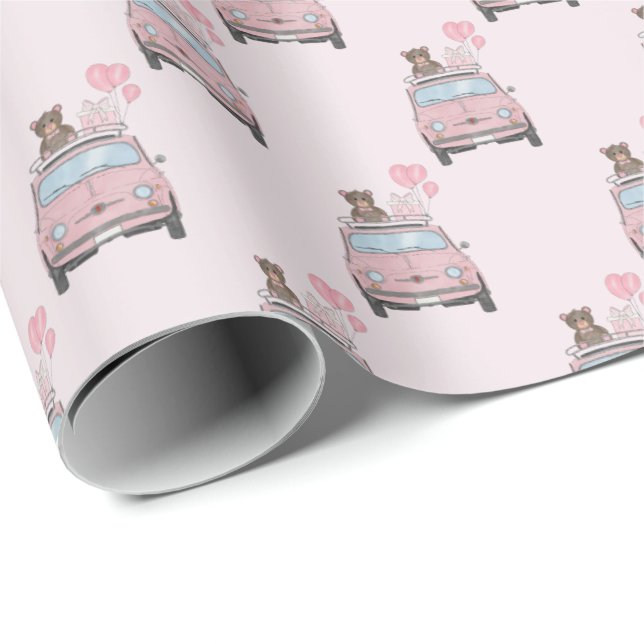 Girl Baby Shower Fiat 500 Wrapping Paper (Roll Corner)