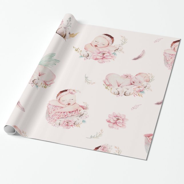 Girl Baby Shower Gift Wrapping Paper (Unrolled)