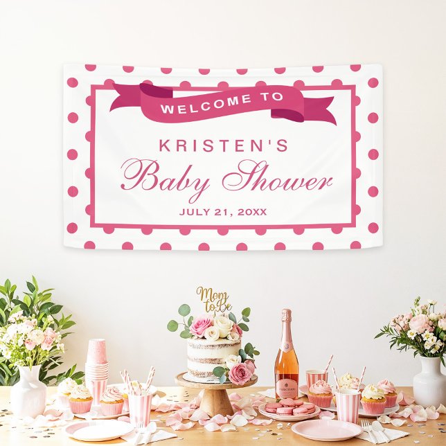 Girl Baby Shower Girly Pink Polka Dots Ribbon Banner (Creator Uploaded)