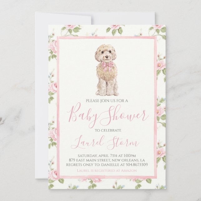 Girl Baby Shower Golden Doodle Dog  Invitation (Front)