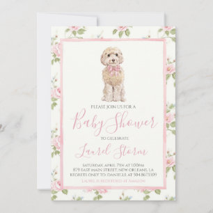 Girl Baby Shower Golden Doodle Dog  Invitation
