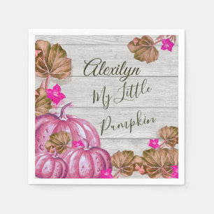 Girl Baby Shower Grey Wood Autumn Pink Pumpkin  Napkin