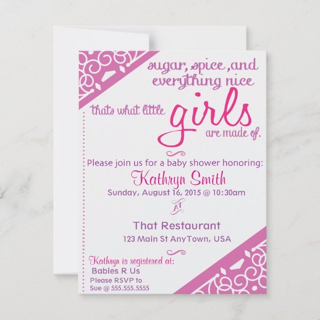 Girl Baby Shower Invitation (Front)