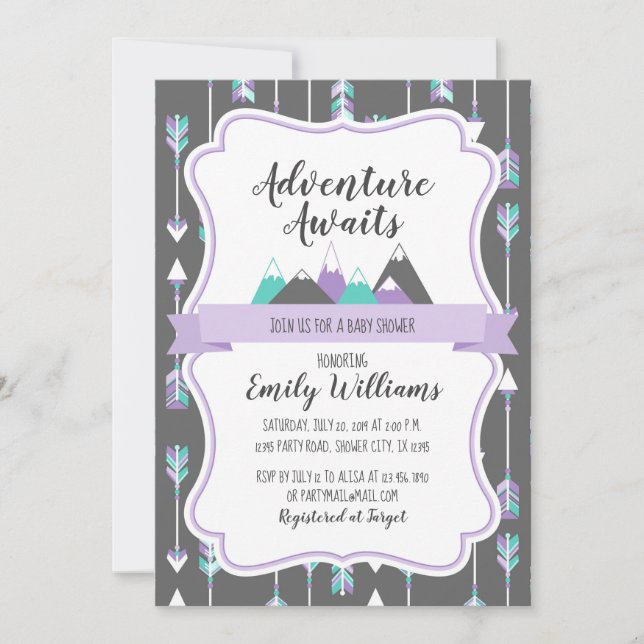 Girl Baby Shower Invitation Adventure Awaits (Front)