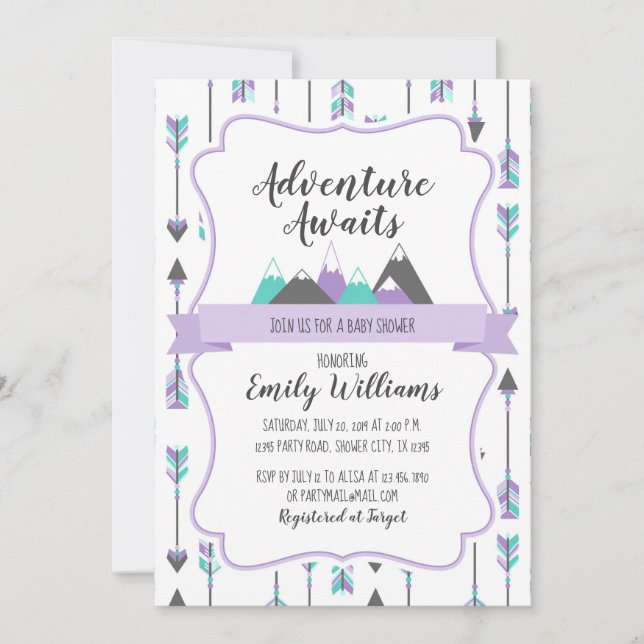 Girl Baby Shower Invitation Adventure Awaits (Front)