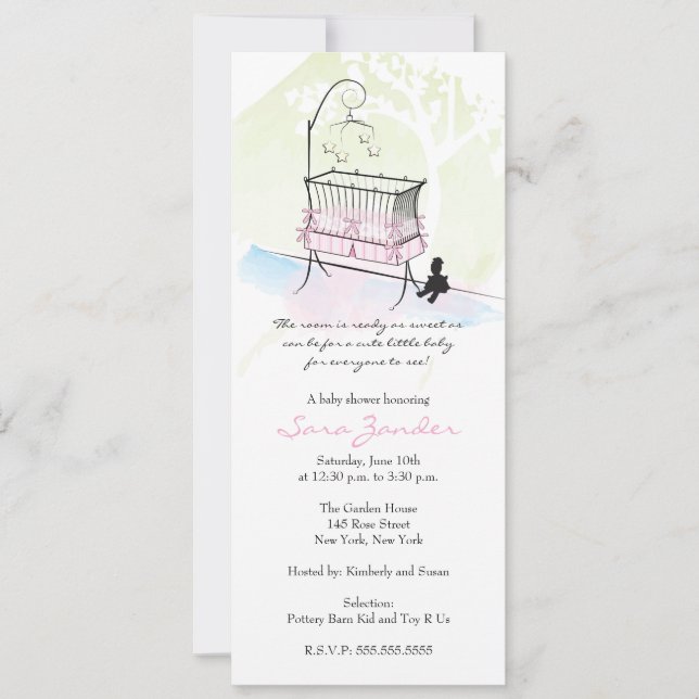 Girl Baby Shower Invitation - Baby Crib (Front)