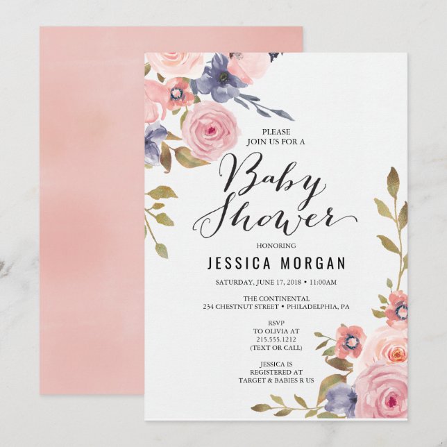 Girl Baby Shower Invitation Baby Shower Card (Front/Back)