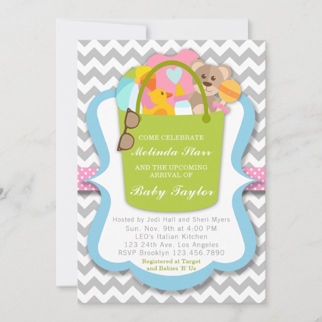 Girl Baby Shower Invitation - Bucket of Things (Front)