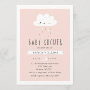 Girl Baby Shower Invitation - Cute Cloud in Pink