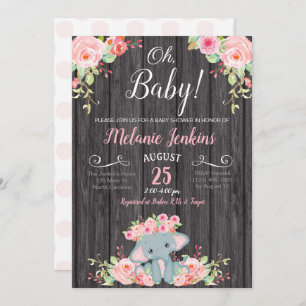 Girl Baby Shower Invitation, Elephant Baby Shower Invitation