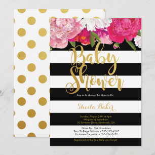 Girl Baby Shower Invitation - Floral Black White