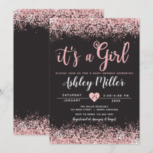 Girl Baby Shower Invitation Pink Black Chic