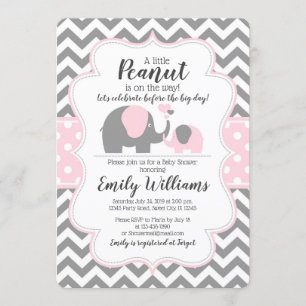 Girl baby shower invitation pink elephant theme