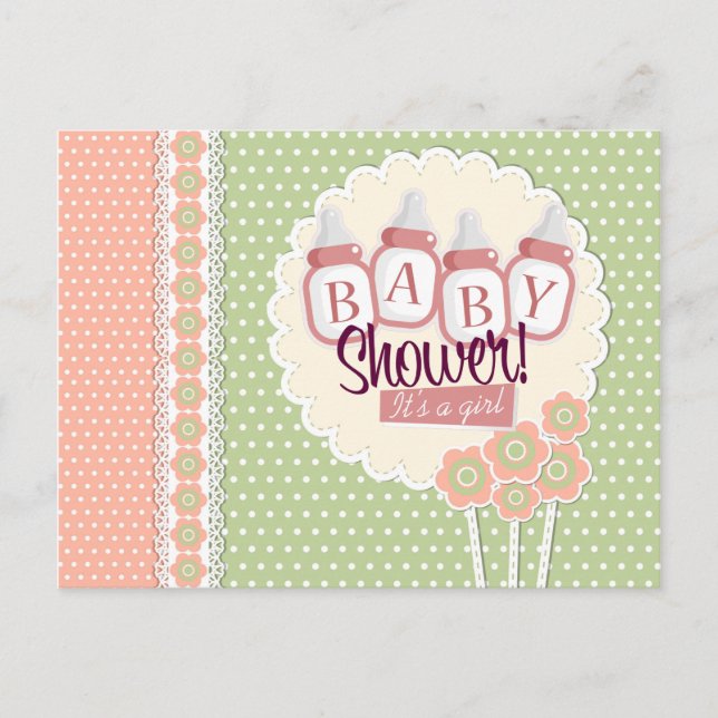 Girl Baby Shower Invitation Postcard (Front)