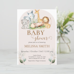 Girl Baby Shower Invitation with Zoo Animals