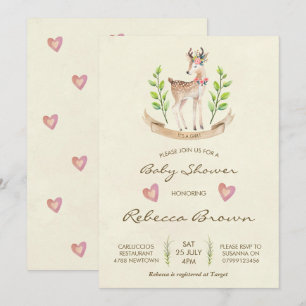 girl baby shower invitation woodland forest deer