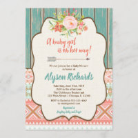 Girl baby shower invitations, tribal baby shower