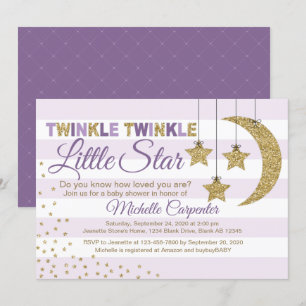 Girl baby shower invite twinkle little star purple