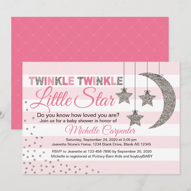 Girl baby shower invites twinkle little star pink (Front/Back)