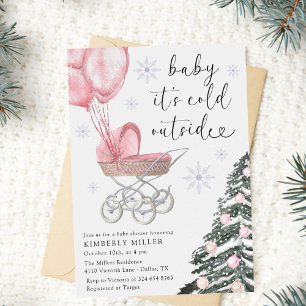 Girl Baby Shower Its Cold Outside Pink  Invitation