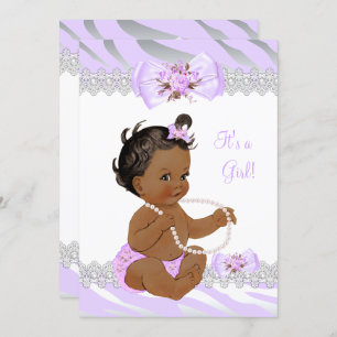 Girl Baby Shower Lilac Zebra Lace Ethnic Invitation