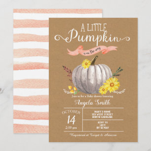 Girl Baby Shower Little Pumpkin Fall Invite kraft