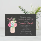 Girl Baby Shower - Mason Jar/Flowers Invitation (Standing Front)