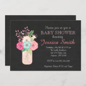 Girl Baby Shower - Mason Jar/Flowers Invitation (Front/Back)