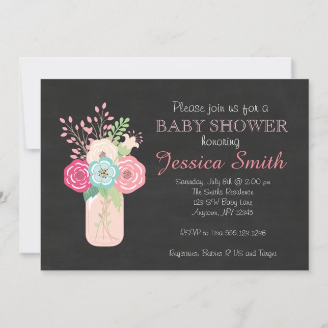 Girl Baby Shower - Mason Jar/Flowers Invitation (Front)