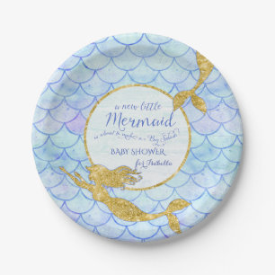 Girl Baby Shower Mermaids Gold Glitter Fish Scale Paper Plate
