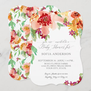Girl Baby Shower Modern Watercolor Fall Floral Invitation