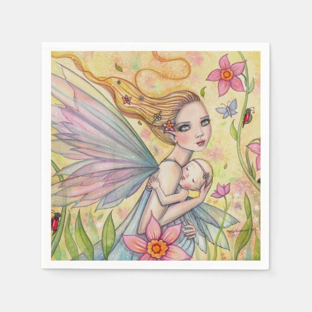 Girl Baby Shower Napkins Mother Baby Fairies (Front)