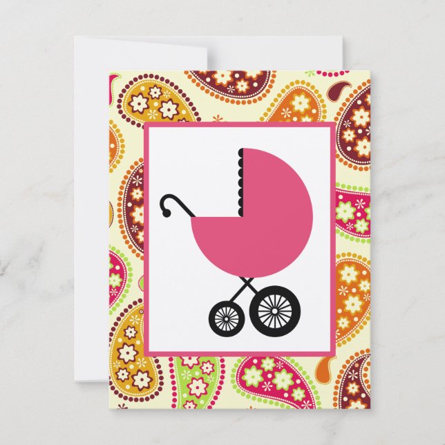 Girl Baby Shower - Paisley & Pink Carriage Invitation (Front)