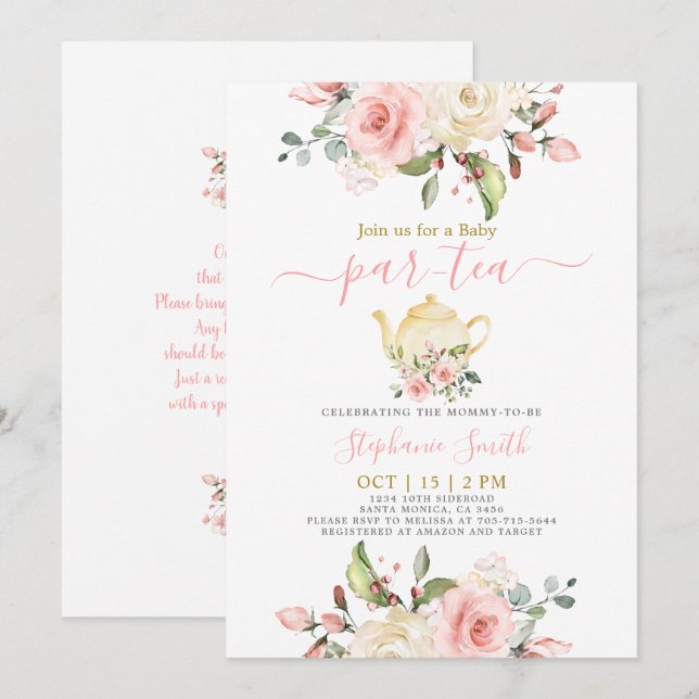 Girl Baby Shower Par-Tea Invitation (Front/Back)