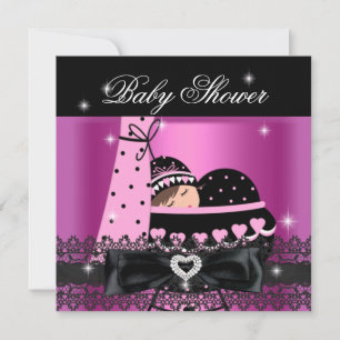 Girl Baby Shower Party Pink Black Lace Invitation
