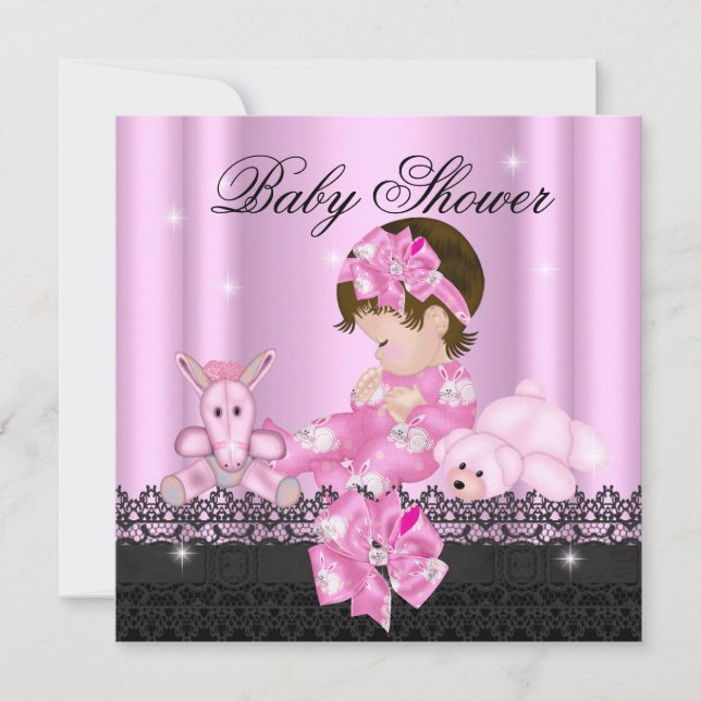 Girl Baby Shower Party Pink Black Lace Invitation (Front)