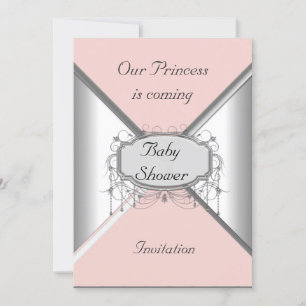 Girl Baby Shower Party Pink Silver  Invitation