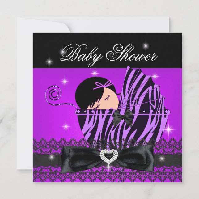 Girl Baby Shower Party Purple Black Lace Invitation (Front)