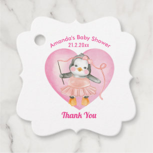 Girl Baby Shower Penguin Pink Thank You Favour Tag